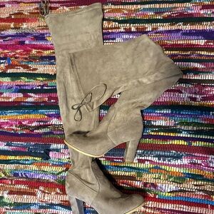 Tan thigh high boot heels